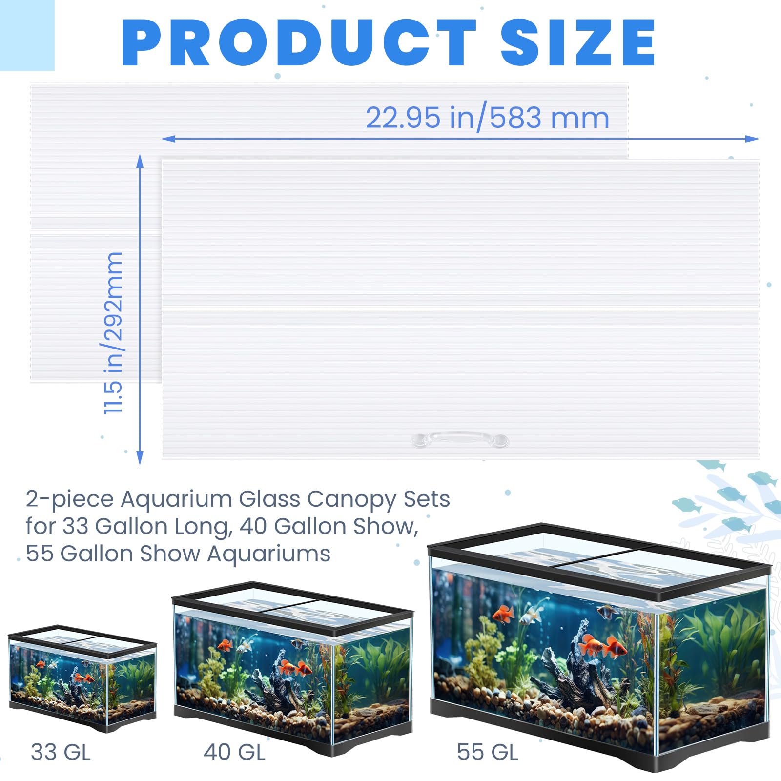 Sieral Lot de 2 auvents transparents en polycarbonate pour serre d'aquarium 58 x 29 x 0,6 cm pour aquarium de 100,6 / 150 litres avec support central - Couvercle d'aquarium
