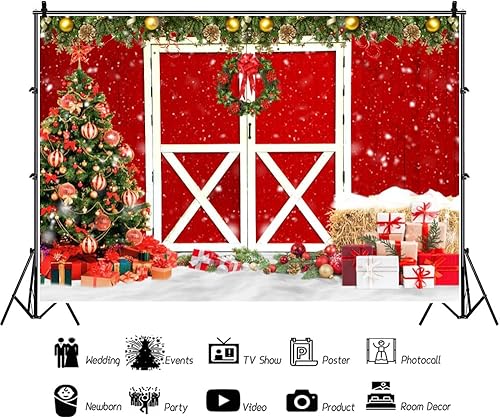 Miniatura 3 de Telón de fondo de vinilo de 20 x 10 pies para Navidad, temática occidental, fondos de madera de granero rojo para vaqueros, niños, recién nacidos,