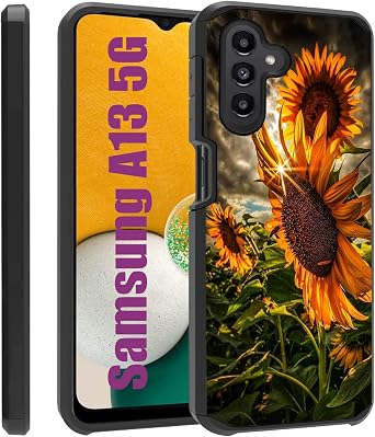 Galaxy A13 5G/Galaxy A04S Case, Heavy Duty 2 in 1 Dual Layer Hybrid Hard PC & Soft Silicone Shockproof Protection Case for Samsung Galaxy A13 5G/A04S, Sunflower