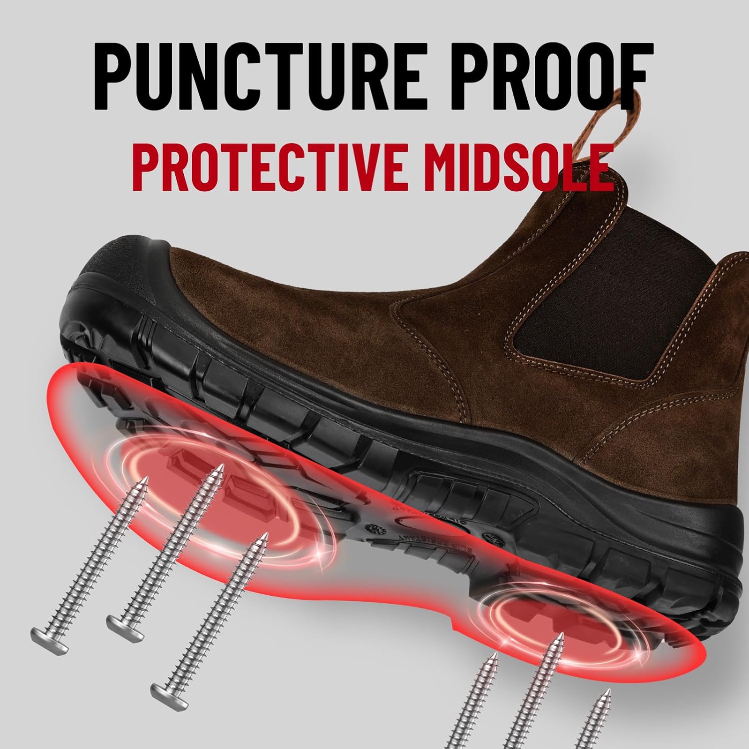 ANGRYRAM Steel Toe Slip on Work Boots for Men Waterproof Slip Resistant Fire Station Mechanic Boots Comfortable Construction Chelsea Safety Shoes