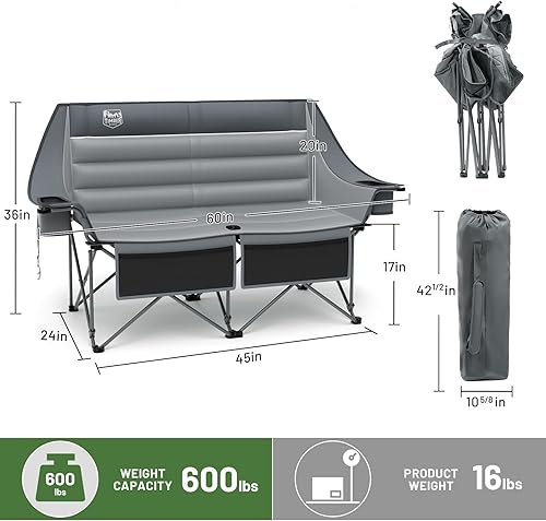 Miniatura 3 de Timber Ridge Silla de campamento doble, resistente al aire libre, plegable, sillas de camping de dos plazas, perfectas para campamentos,