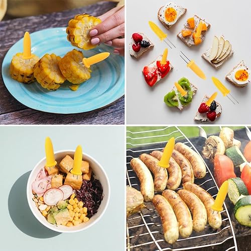 Miniatura 9 de Juego de 16 soportes para mazorcas de maíz y 5 platos de maíz, bandejas de plástico transparente para mazorca, soportes para maíz de acero