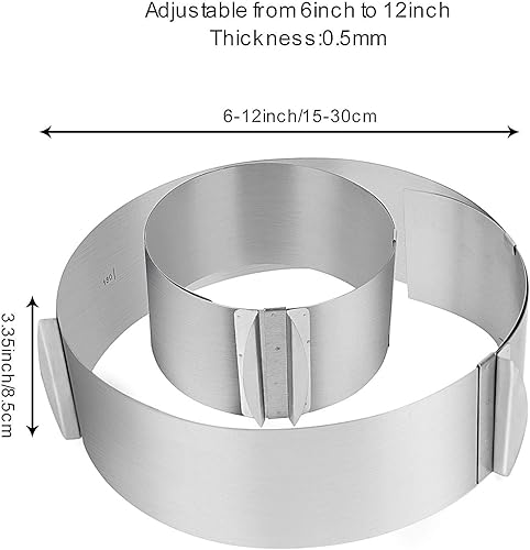 Miniatura 2 de Juego de 2 anillos de acero inoxidable ajustables de 6 a 12 pulgadas, moldes redondos para tartas, moldes de mousse, moldes circulares para