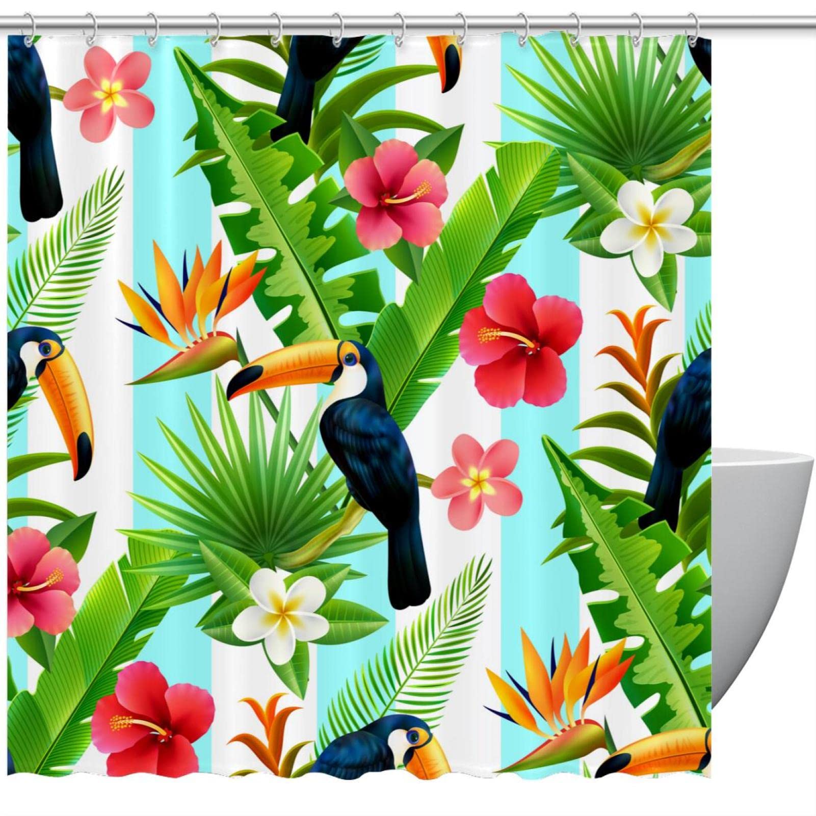 Rideau de douche imperméable toucan : fini l'eau sur le carrelage avec ses crochets