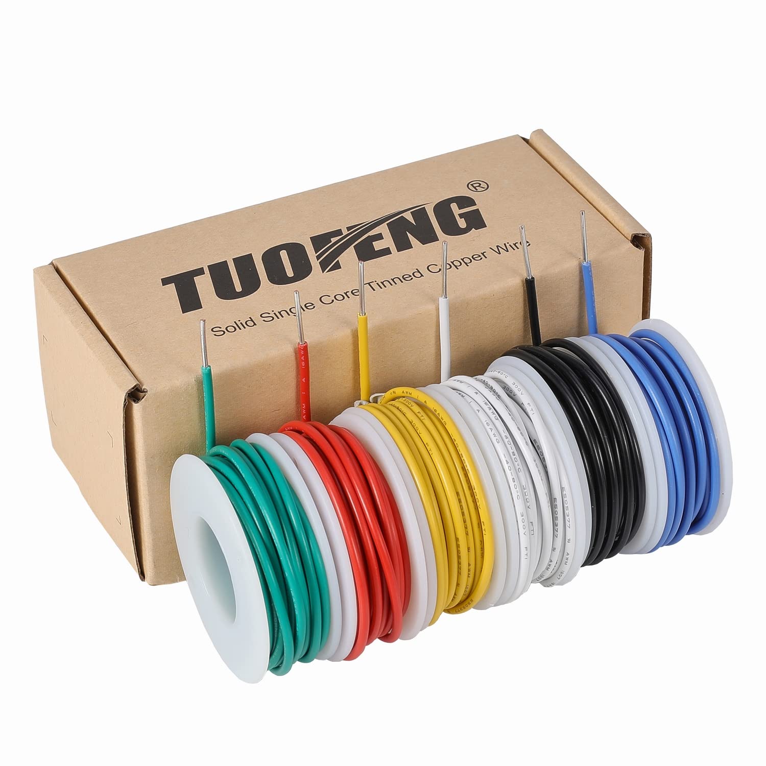 tuofeng 16 awg wire solid core hookup wires-6 different colored jumper wire 13.2ft or 4.m each, 16 gauge tinned copper wire pvc (od: 2.3mm) hook up wire kit