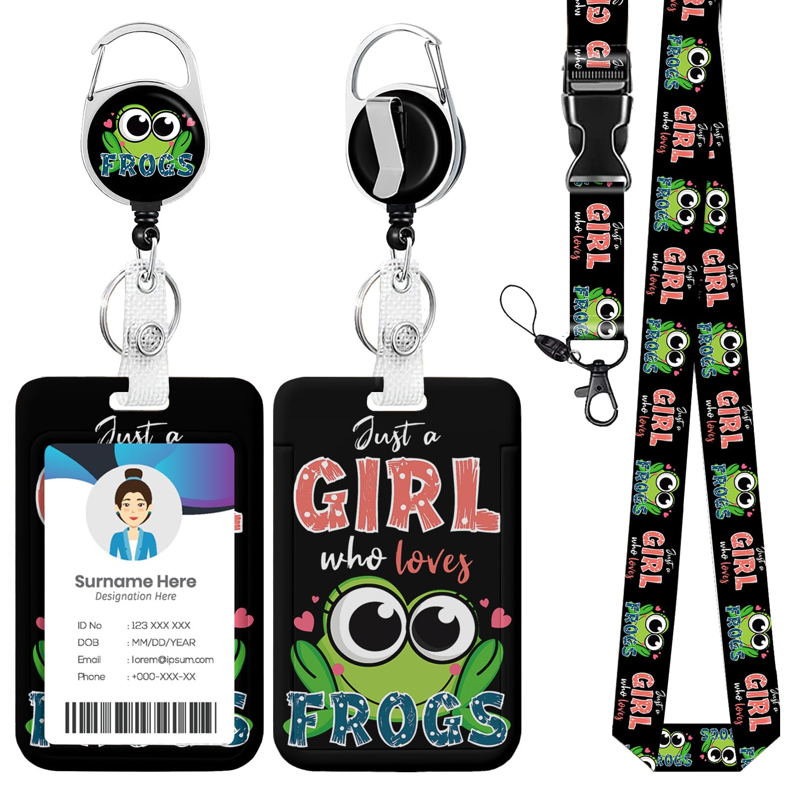 Frog Lover ID Badge Holder with Lanyard, Retractable Lanyards for ID Badges Name Tag Clips, Funny Nurse Teacher Office Student Gift