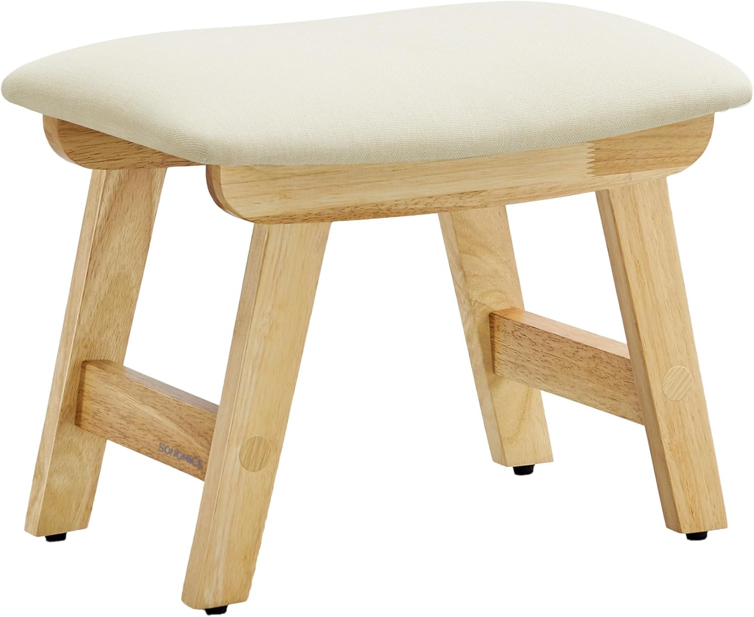 SONGMICS Foot Stool Ottoman, Padded Foot Rest Under Desk with Solid Wood Frame, Removable Cover, for Living Room, 9.8 x 15.4 x 11.8 Inches, Summer Sand and Natural Beige ULSF052LF02