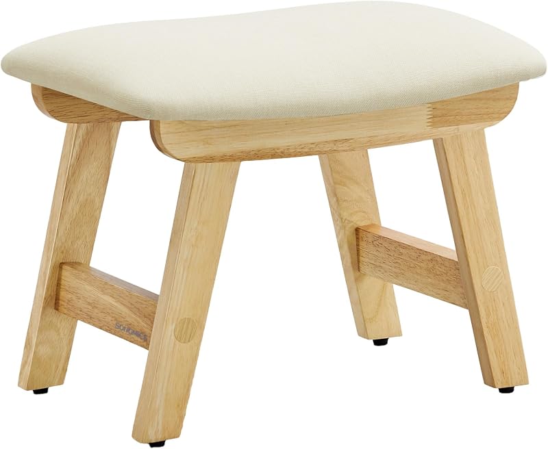 Foot Stool Ottoman, Padded Foot Rest Under Desk, Solid Wood Frame | Removable Cover, for Living Room, 15.4 x 9.8 x 11.8 Inches, Summer Sand, MARY Collection ULSF052LF02