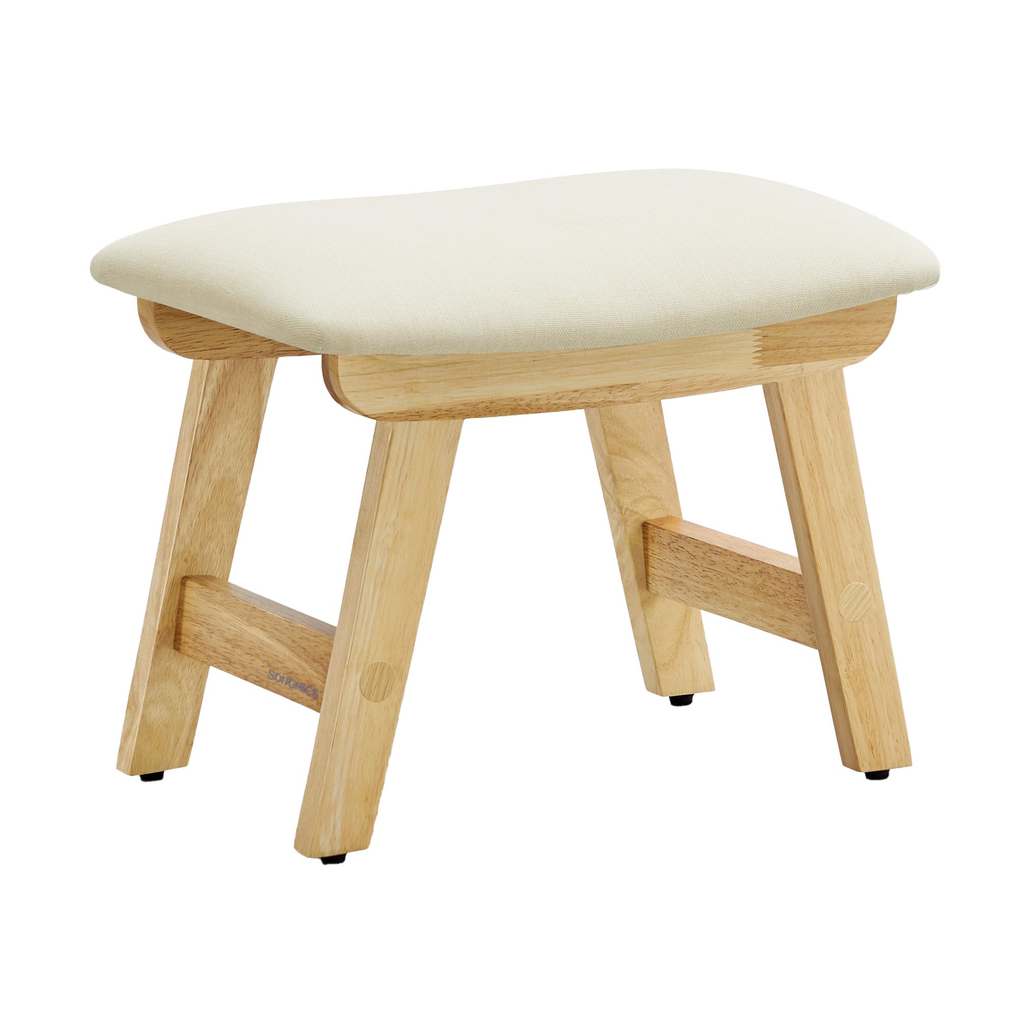 SONGMICS Footstool, Small Foot Stool Ottoman with Rubber Wood Legs, Washable Cover, Curved Padded Footrest for Living Room, 39.1 x 24.9 x 30 cm, Light Khaki, LSF052LF03