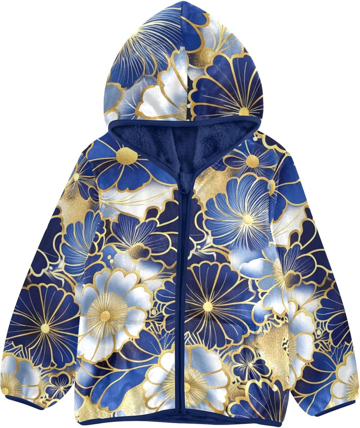 Japanese Style Blue Flowers Toddler Spring Jackets Outerwear Jackets Navy Blue Baby Hoodie for Boys 3T