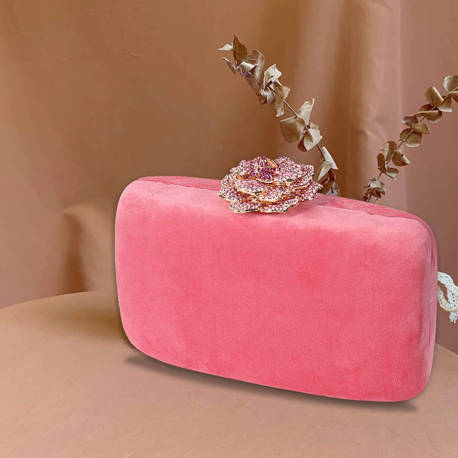 CORIOS Bolso Fiesta para Mujer Terciopelo Bolso de Noche Bolsa de Cadena Brillante Bolso de Hombro Boda Cartera de Mano Elegante Bolso Bandolera para Fiesta de Graduación Banquete Boda Rosa