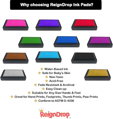 Miniatura 6 de ReignDrop Almohadilla de tinta para huella de bebé y huella de mano - Crea sellos de recuerdo impresionantes y duraderos para bebés y niños. A