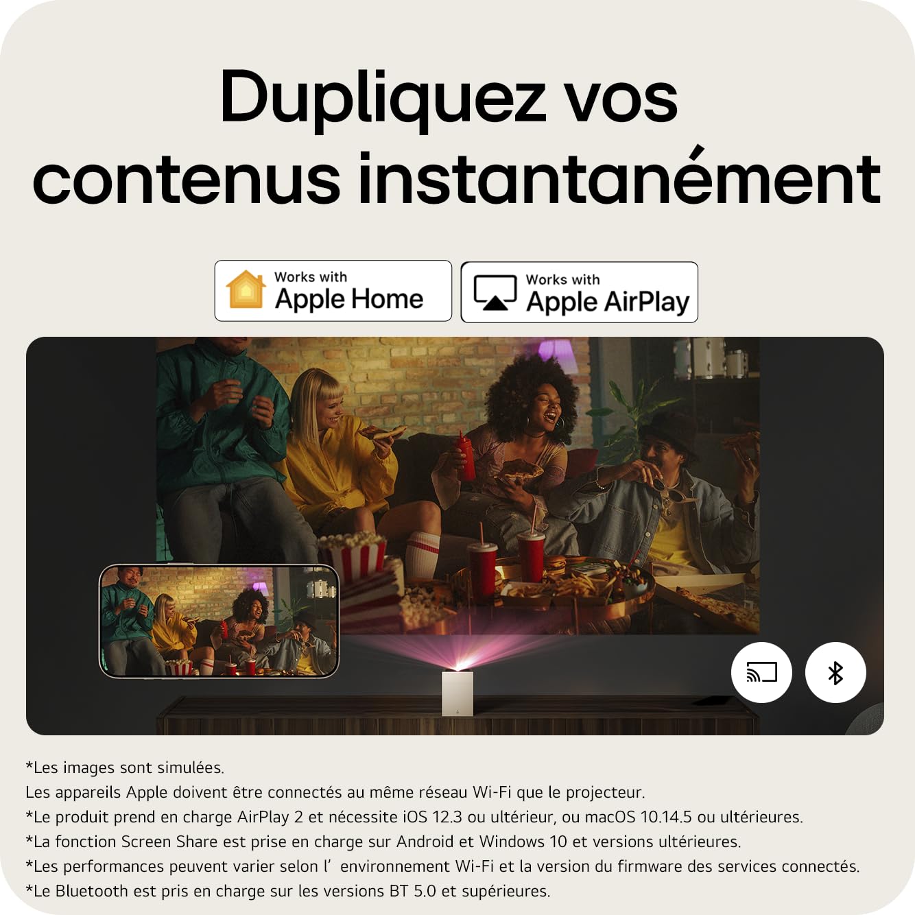 LG CineBeam S Vidéoprojecteur Laser PU615U Focale Ultra Courte pour Home Cinema, 500 lumens ANSI, 4K UHD 100 Pouces 2160p, Projection Entre 40" ~100", LG Smart webOS 24, Bluetooth 5.0, Dolby Atmos