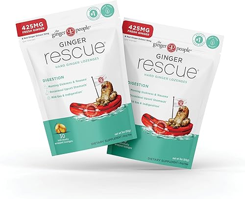 The Ginger People Ginger Rescue - Pastillas de bienestar digestivo (duras)  Fuerza regular - 425 mg  Enfermedad matutina, náuseas, malestar