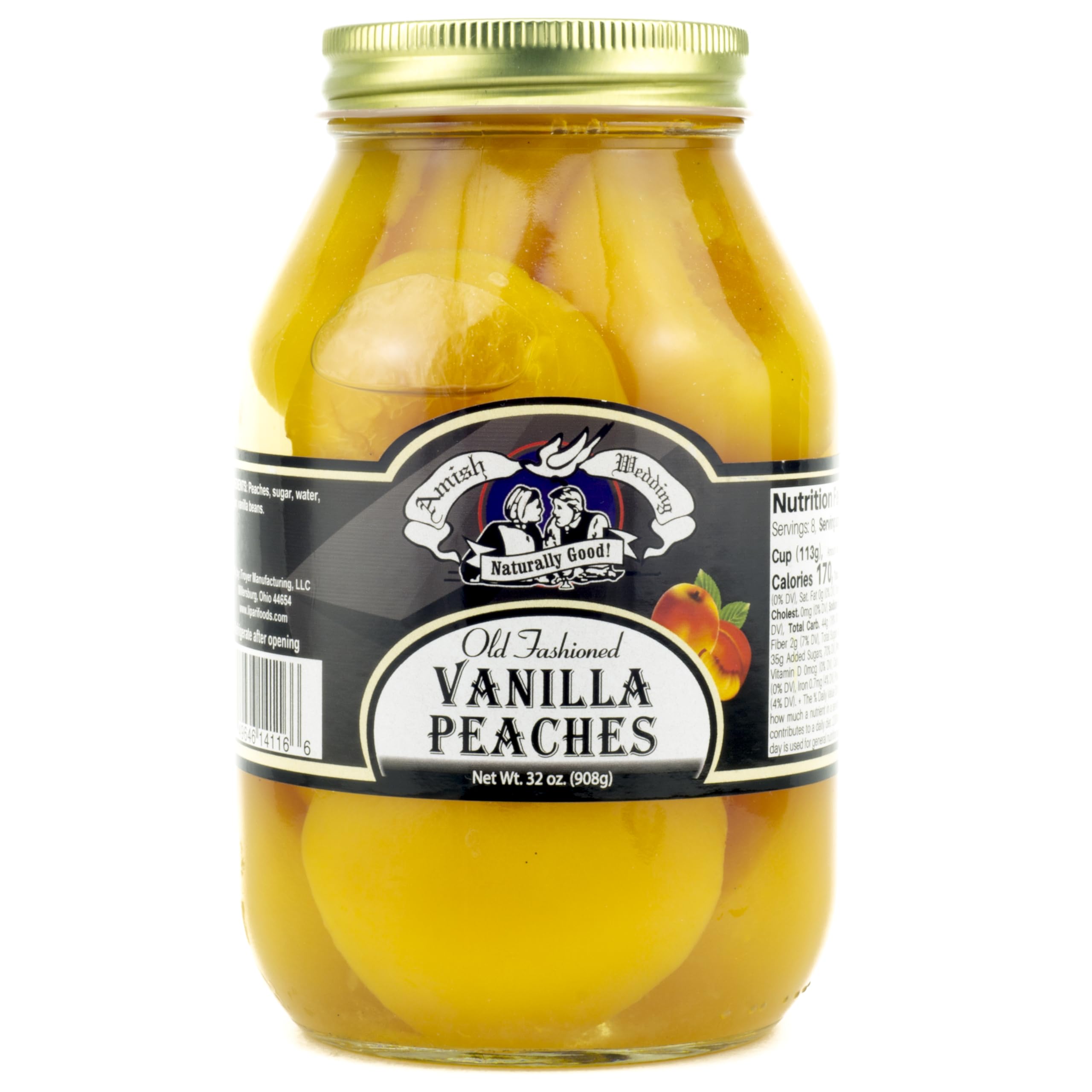 Amish Wedding Old Fashioned Vanilla Peach Halves, 32 Ounce Glass Jar