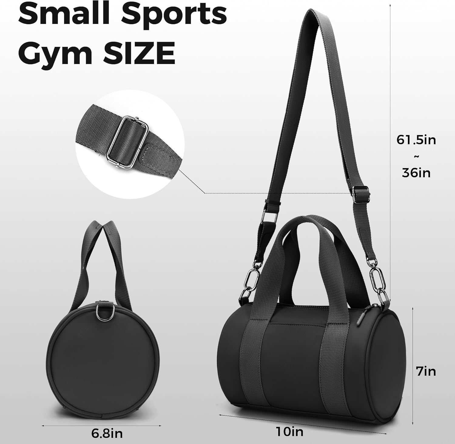 FODOKO mini Gym Bag for Women, barrel purse,Crossbody Duffel Bags Handbag from Gym to Travel (Black)