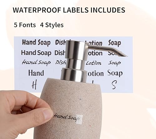 Miniatura 5 de Sandstone Textured Resin Soap Dispenser with Metallic Pump and Waterproof Bottle Labels for Bathroom Kitchen Dish Hand Wash Shower Lotion Shampoo,