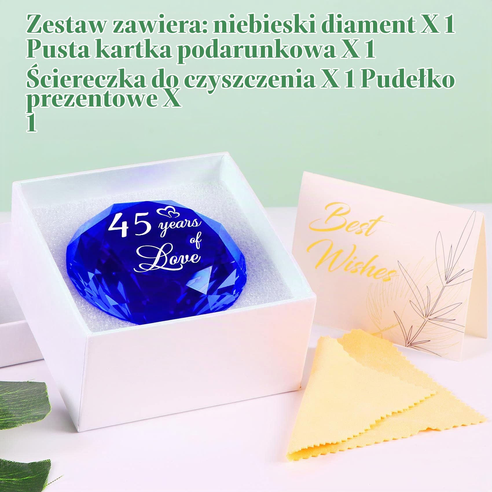 YWHL 45. rocznica ślubu szafirowy prezent dla pary, 45 lat miłości szafir pamiątka ślubna dla rodziców