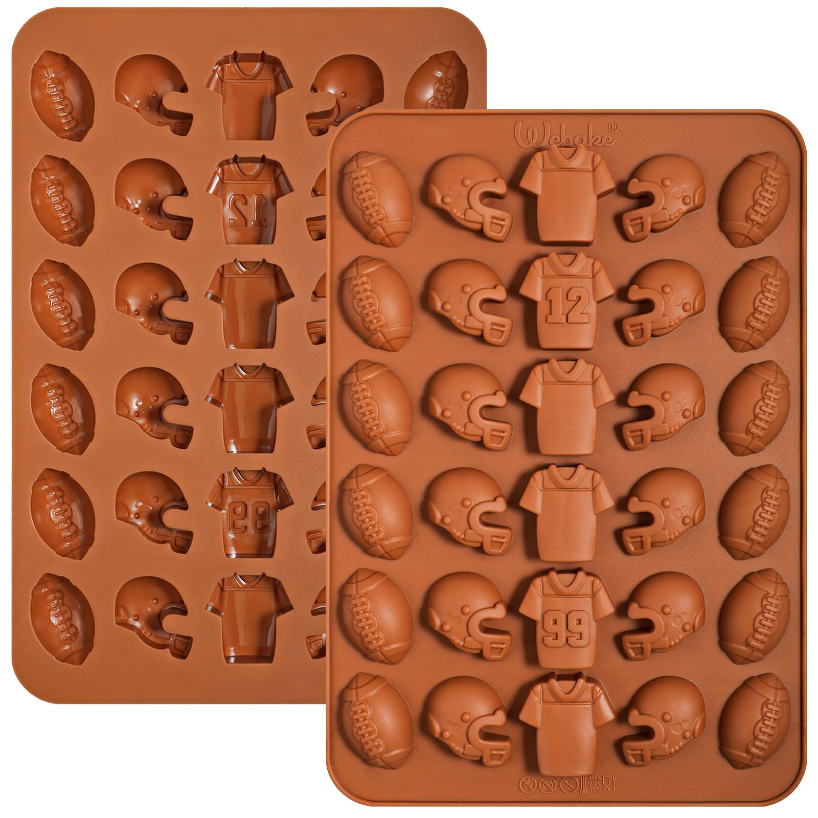 Webake Rugby Chocoladevorm siliconen 2 stuks rugbyball siliconen mal voetbal bonbons vorm 12 gaten rugby vorm voor chocolade snoep ijsblokjes