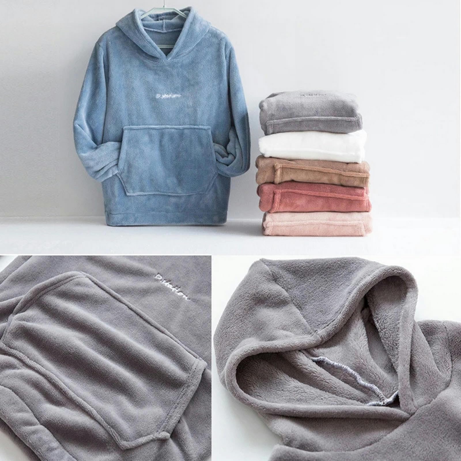 Pigiama Donna Set di Pigiama in Pila di Corallo per Donne Inverno Caldo Due Pezzi Sleep Abbigliamento A Colori Solidi con Cappuccio