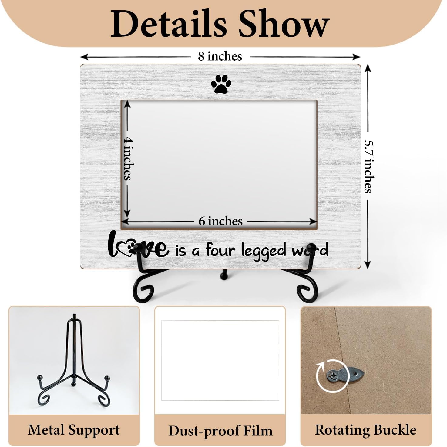 Pet Picture Frame, Wooden Photo Frame 4x6, Dog Lovers Gifts Pet Memorial Gifts for Woman, Tabletop Display Home Decorations -35 - Image 2