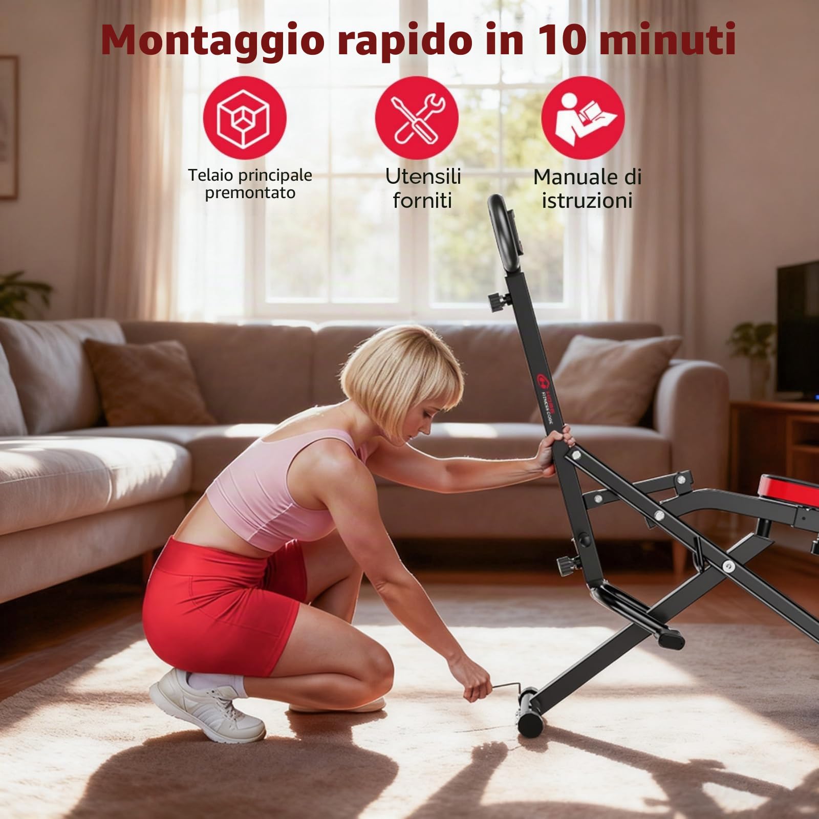 Squat Machine - Attrezzatura pieghevole per il fitness, Assist Row-N-Ride Trainer, portata 165 kg, AB Booster, attrezzo per l'allenamento addominale, pieghevole, 10 minuti di montaggio, per