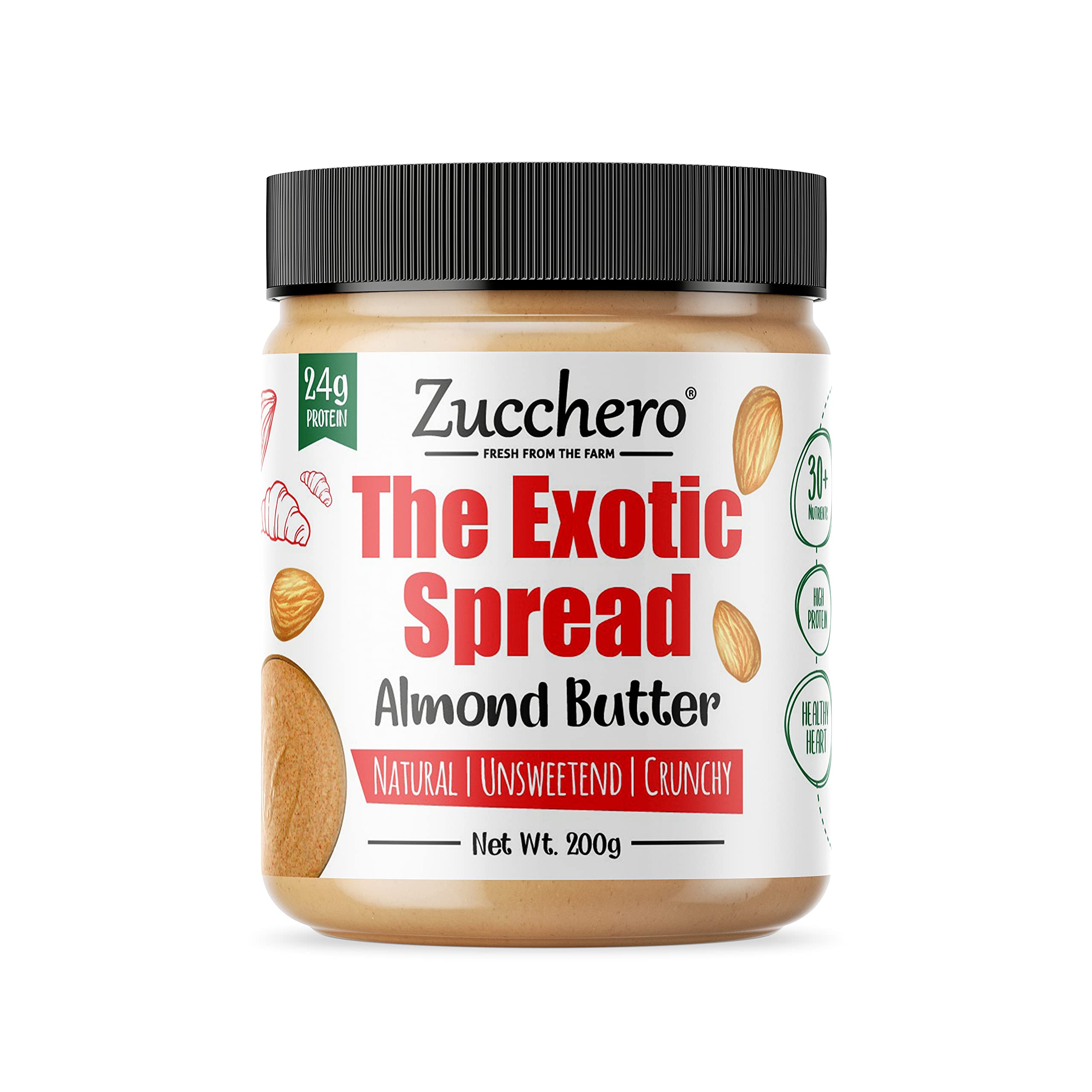 Zucchero 100% Almond Butter, Crunchy, 200g -The Exotic Spread | Unsweetened | 100% Natural | California Almonds (B077WKCKTW) Amazon Price History, Amazon Price Tracker