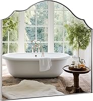 ANDYSTAR 32x28 Inch Scalloped Arched Brushed Nickel Mantel Mirror - Rustproof Stainless Steel Frame for Bedroom, Bathroom, Fireplace