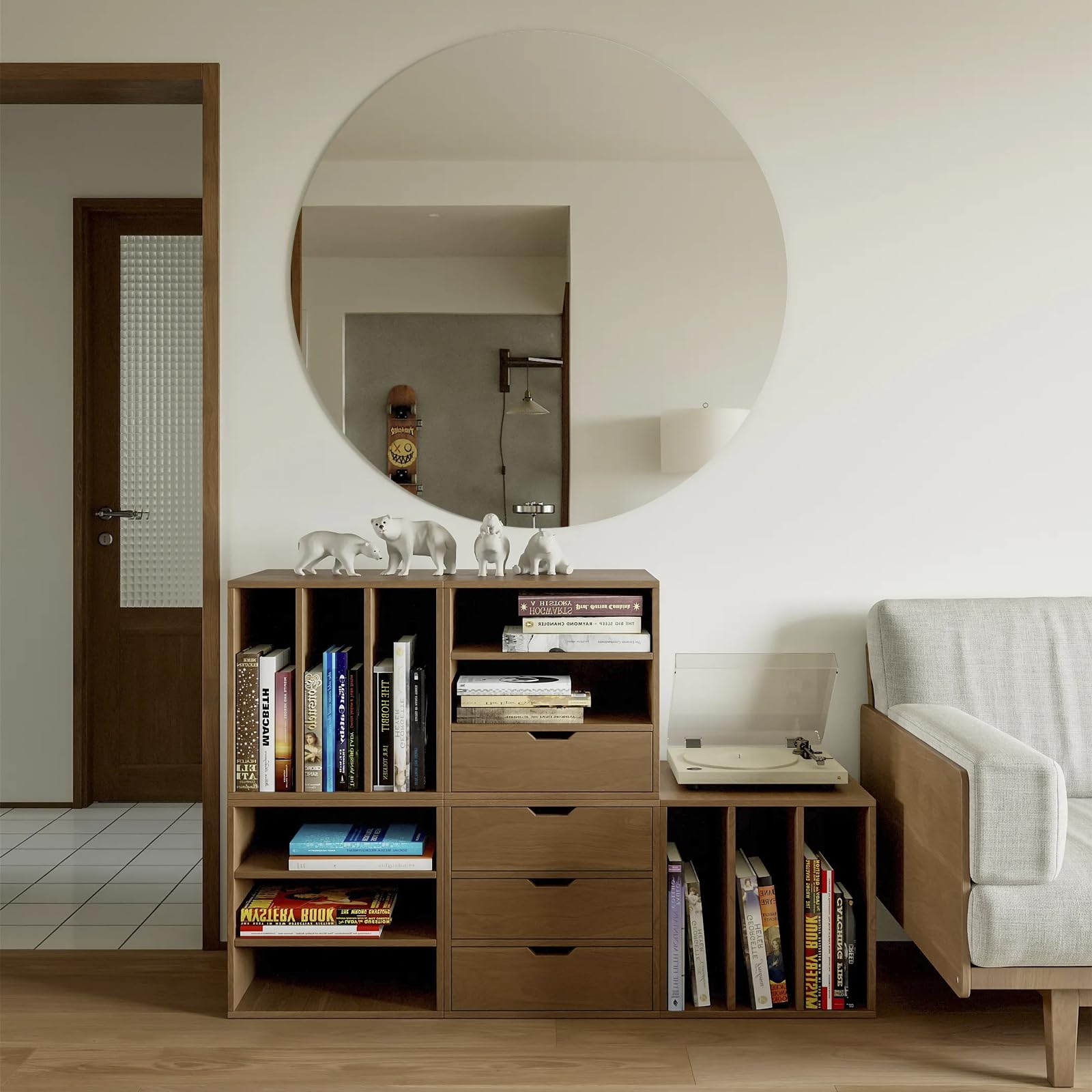 Miroir Verre 50 cm - Miroir Rond a Coller Rond 50cm - Adhesif Mural, Grand Mural - Autocollant sans Cadre pour Décoratif Toilettes Chambre, Entrée, Couloir