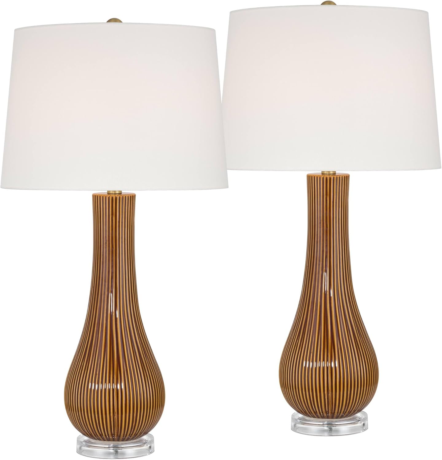 360 Lighting Shannon 30 1/2" High Brown Stripe Ceramic Gourd Table Lamp Set of 2