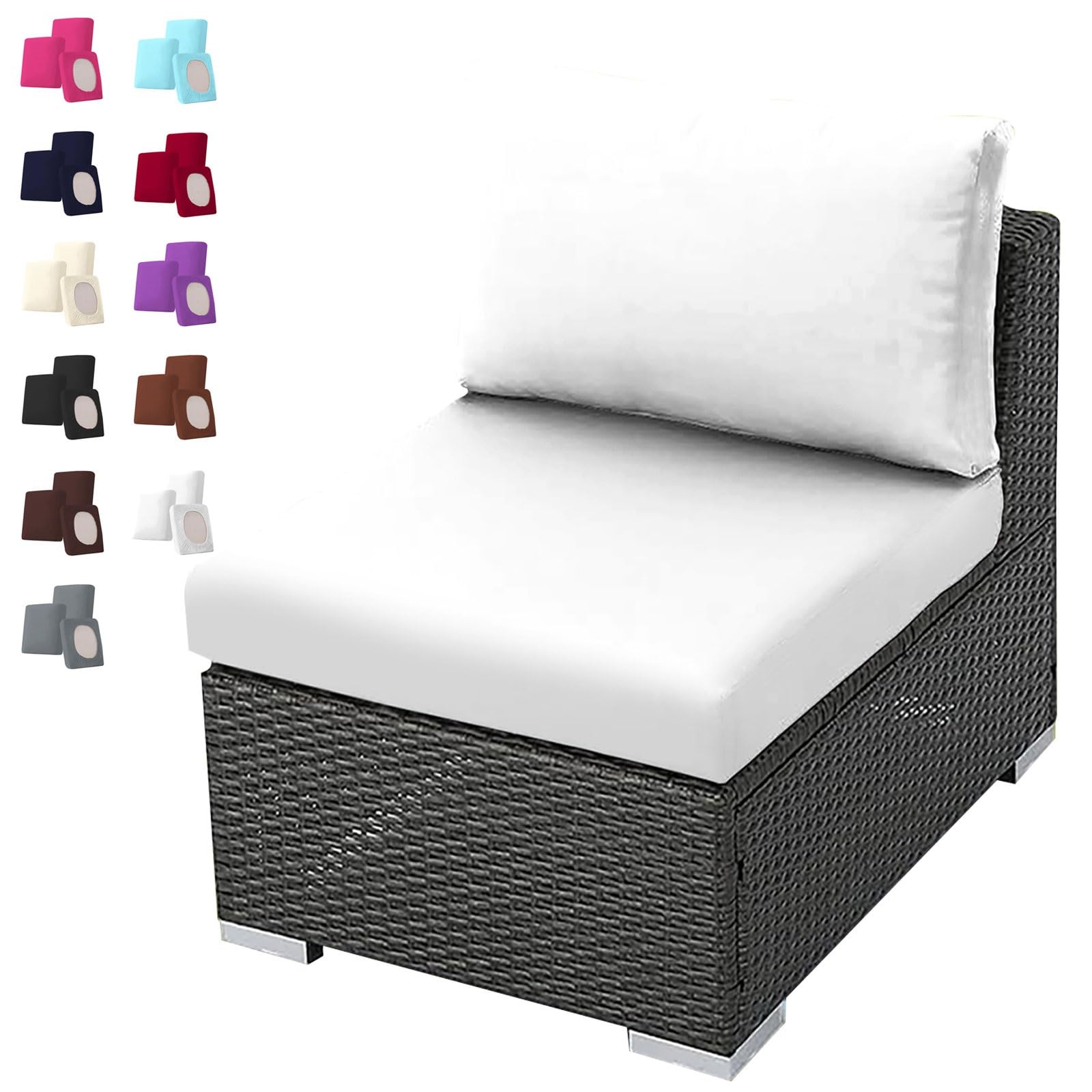 VEAI Sofa Seat Cushion Covers, Light Blue/White/Black/Green/Blue 1 2 3 Seater Sofa/Chair Pads Cover For Indoor & Outdoor Patio Rattan Furniture(White,L(150-190cm/59-75in))