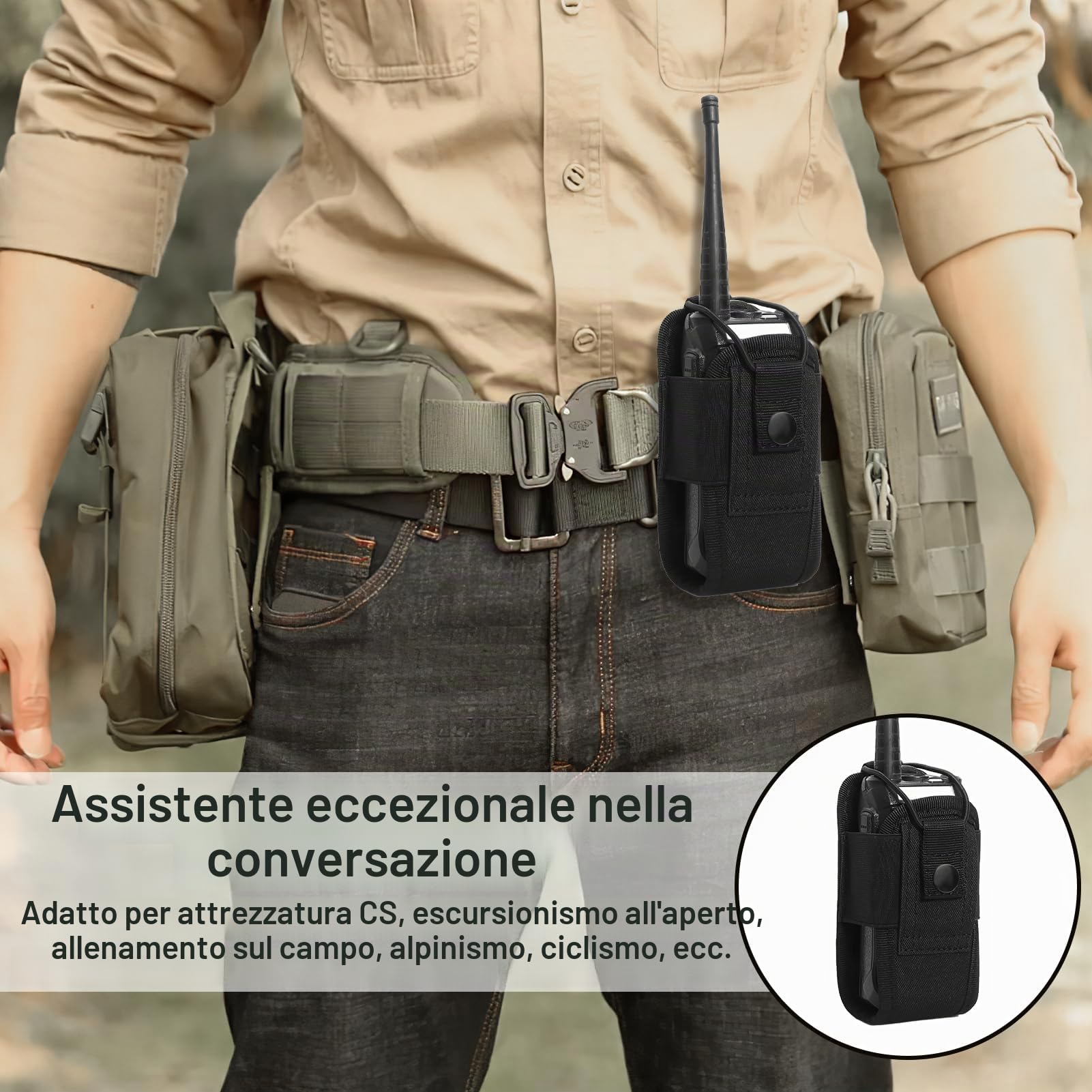 Walkie Talkie - Custodia in nylon per radiotelefoni, supporto regolabile per radio, custodia intercom per gilet, supporto radio per cintura