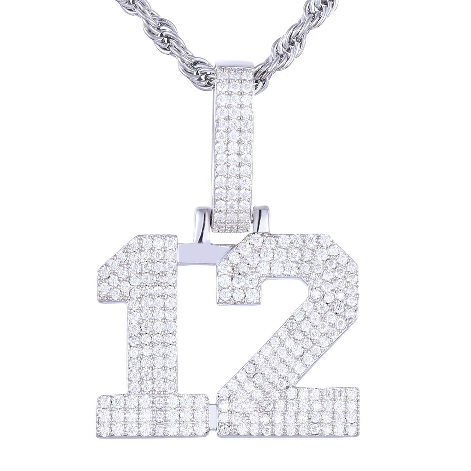 Number Pendant for Men Moissanite Pendant Personalized Jersey Number Necklace 18k White Gold Plated Sterling Silver Moissanite Necklace W/ Chain Bling