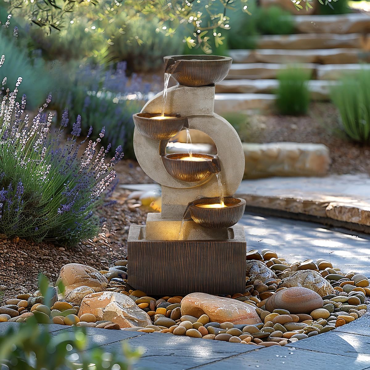 Charles Bentley Nile 4 Tier Cascading Water Feature - Bronze with LEDs
