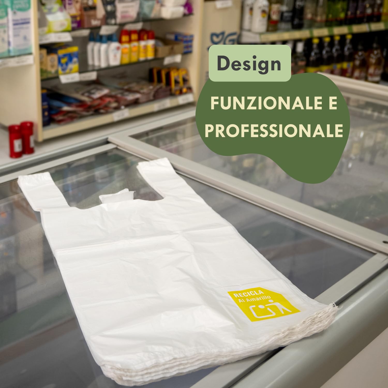 Zenic | Sacchetti Trasparenti Per Alimenti | 40x50 Cm Pack 200 Unità | Shopper Plastica con Manici per Spesa | Frutta e Verdura, Macelleria, Pescheria, Congelatore, Negozio e Casa