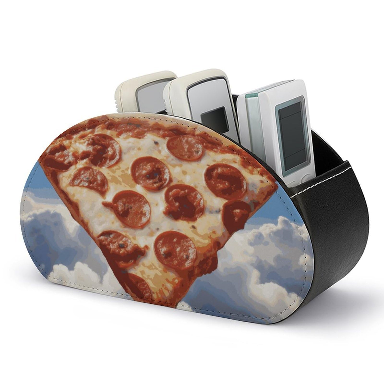 JTREHY - Sky Pizza Remote Control Stand with 5 Compartments PU Leather Multifunctional Computer Storage Box