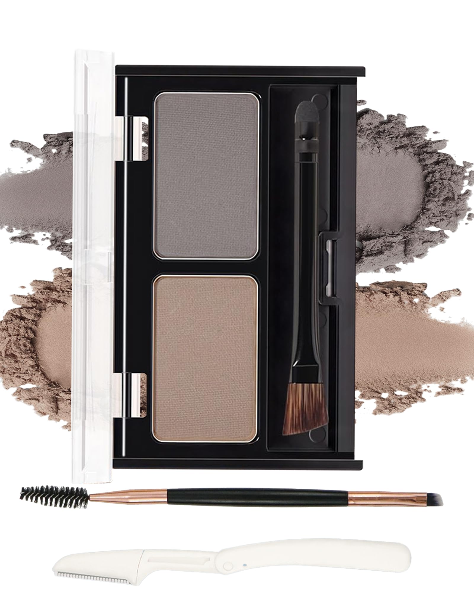 Augenbrauenpuder für Frauen, 2 Farben, wasserfest, hellbraun, grau, langanhaltendes Augenbrauenpuder zum Füllen und Formen von Augenbrauen, natürliche Kontur, Lidschatten,