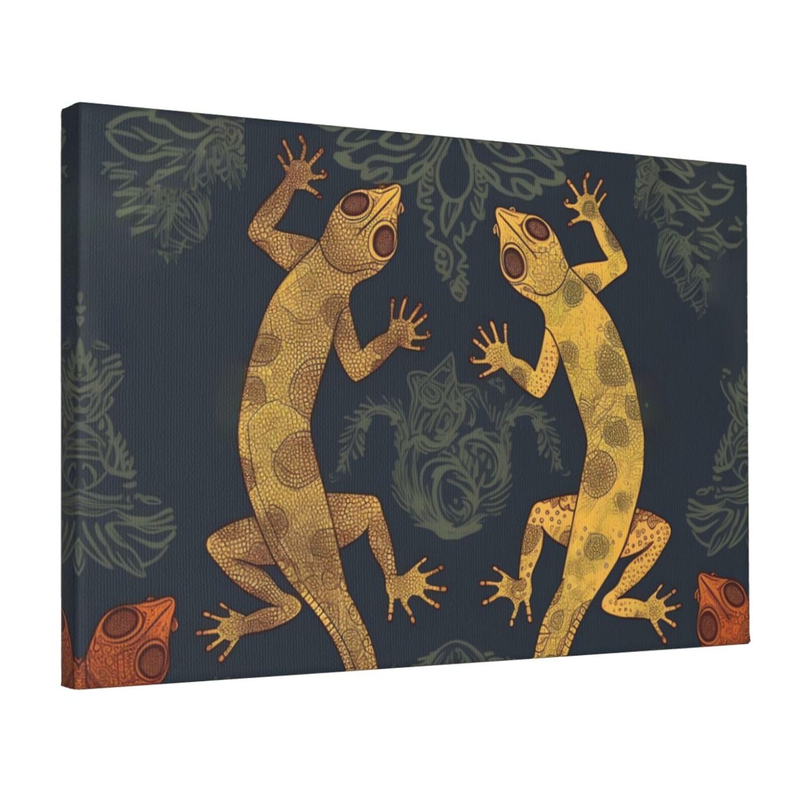 KLOPH Gecko Lizards Canvas Wall Art for Living Room 12"x18" Modern Artwork Painting for Bathroom Hanging Canvas Prints Aesthetic Wallart for Bedroom Kitchen Office Wall Decor