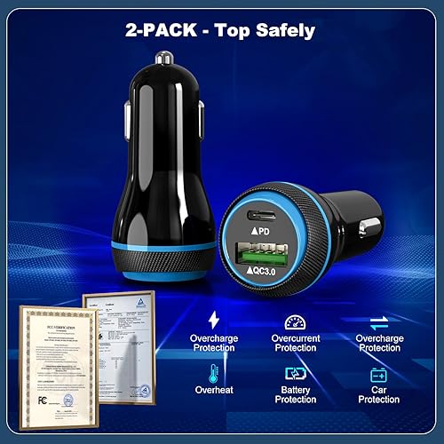 Miniatura 5 de 2-Pack USB C Fast Car Charger Adapter,48W Type C Car Fast Charger PD30W&QC18W Dual Ports Cigarette Lighter Charger Compatible wiPhone 14 13 12 Pro