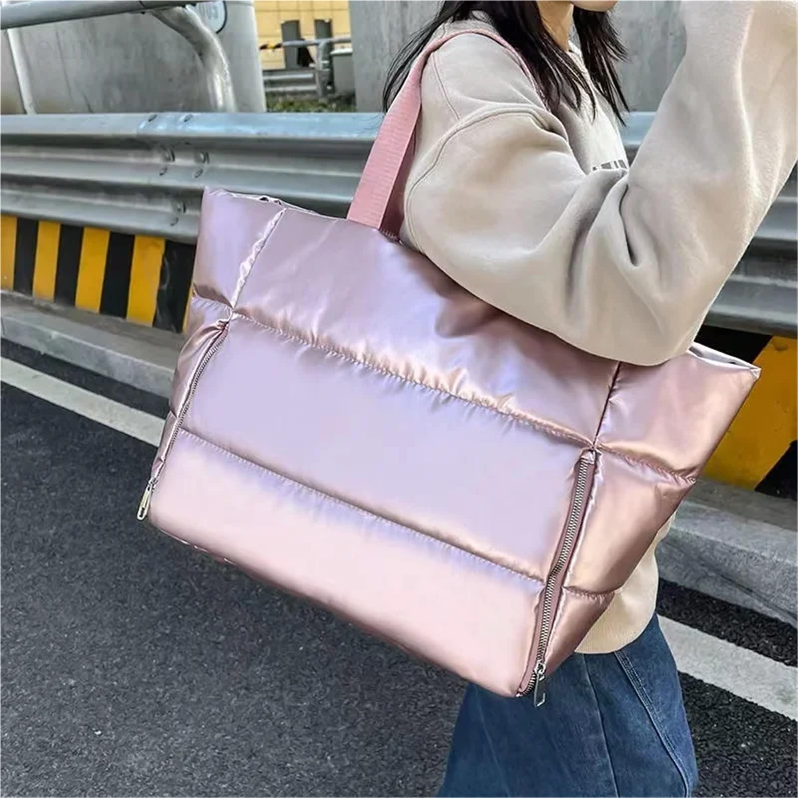 Bolso Cruzado Acolchado Bolso de Mano for Mujer, de Gran Capacidad, Acolchado Grueso, for Abrigo, Bolso de Mano con Almohada for el Trabajo, Bolso de Hombro for la axila para Mujer(Pink)