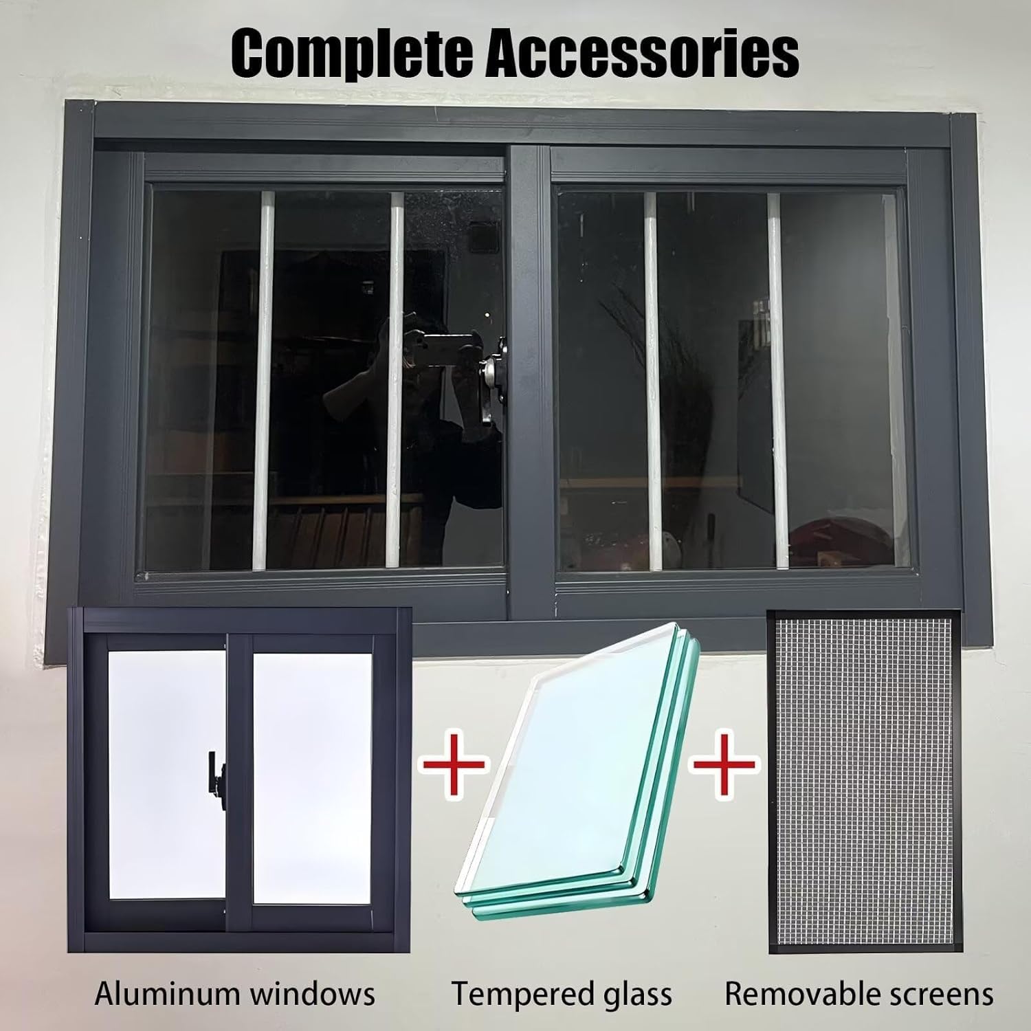 Finestra scorrevole in alluminio nero per cantina, 55,9 - 101,6 cm, ad alta efficienza energetica, 101,6 x 35,6 cm, cursore per bagno per ristrutturazione casa, capannone, ventilazione e miglioramento