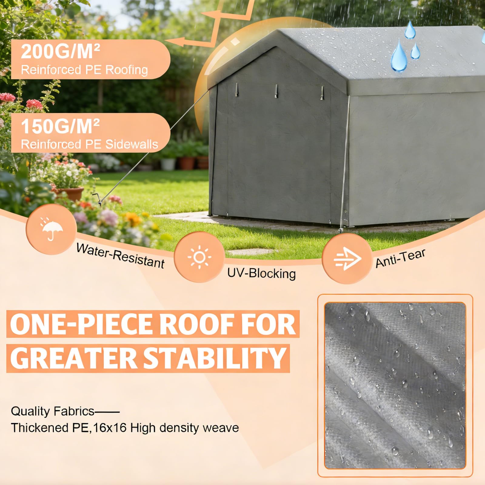 Tente de Garage 3x4m, Carport Abri Voiture avec Bâche PE & Porte Enroulable, Tente de Stockage Pliant Exterieur avec Parois Latérales Amovibles pour Moto Vélos Outils, Gris