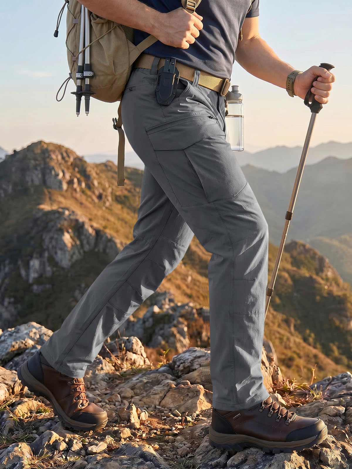 Runcati Pantaloni da trekking da uomo, impermeabili, traspiranti, leggeri, con tasche multiple, chiusura lampo, funzionali, ad asciugatura rapida