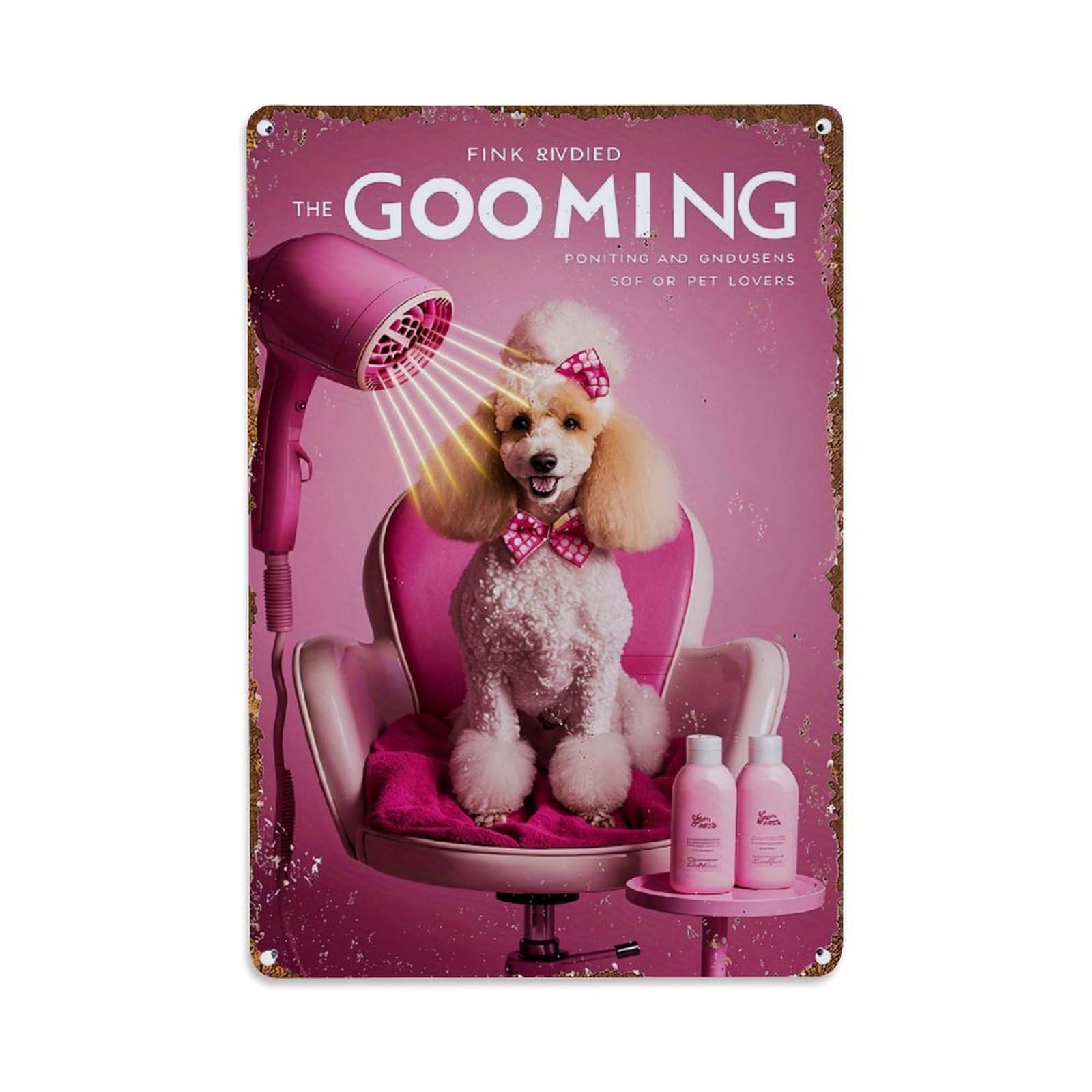 Jdfenggu Vintage Pink Bow Hair Dryer Chair Retro Metal Tin Sign, Decor Art Poster For Bar, Home, Man Cave, Kitchen, Laundry Room Gift 8X12inch