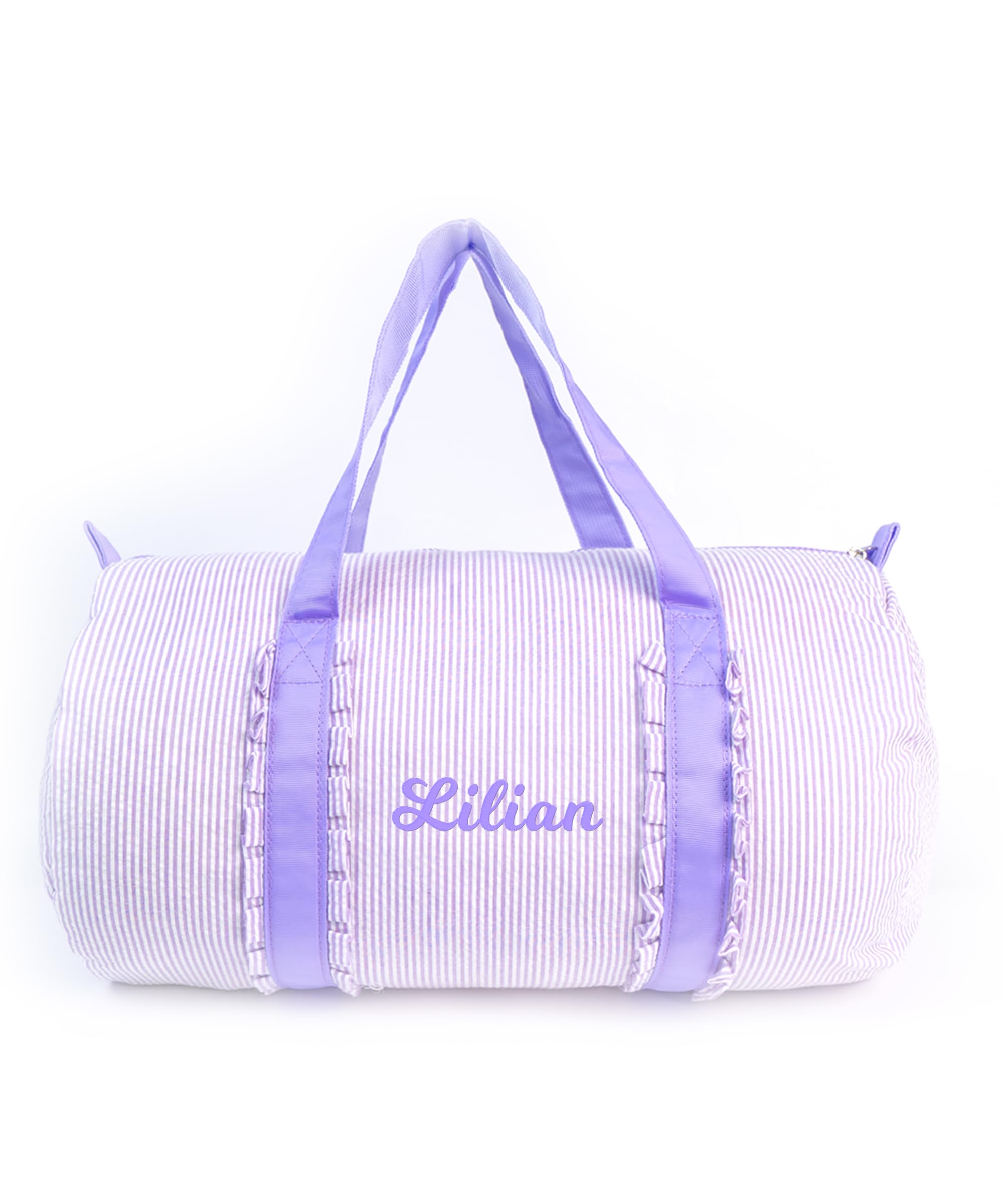 MTIANG Girl's Personalized Seersucker Overnight Duffle Bag - Small Ballet Dance Weekender Ruffle Bag for Toddler Girls (Purple)