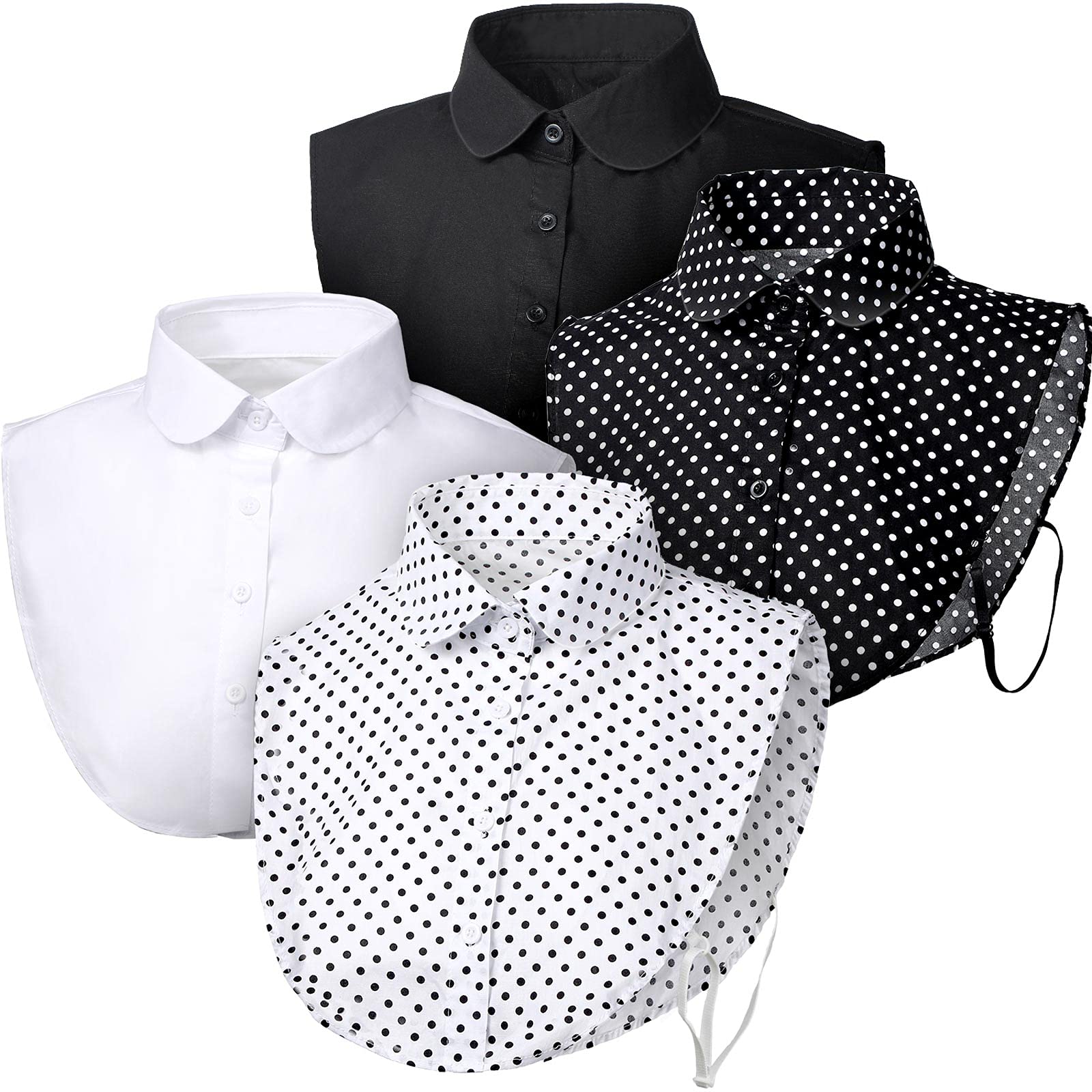 SATINIOR 4 Pcs Fake Collar for Women Black and White Polka Detachable Dots Dickey Collar Half Shirt for