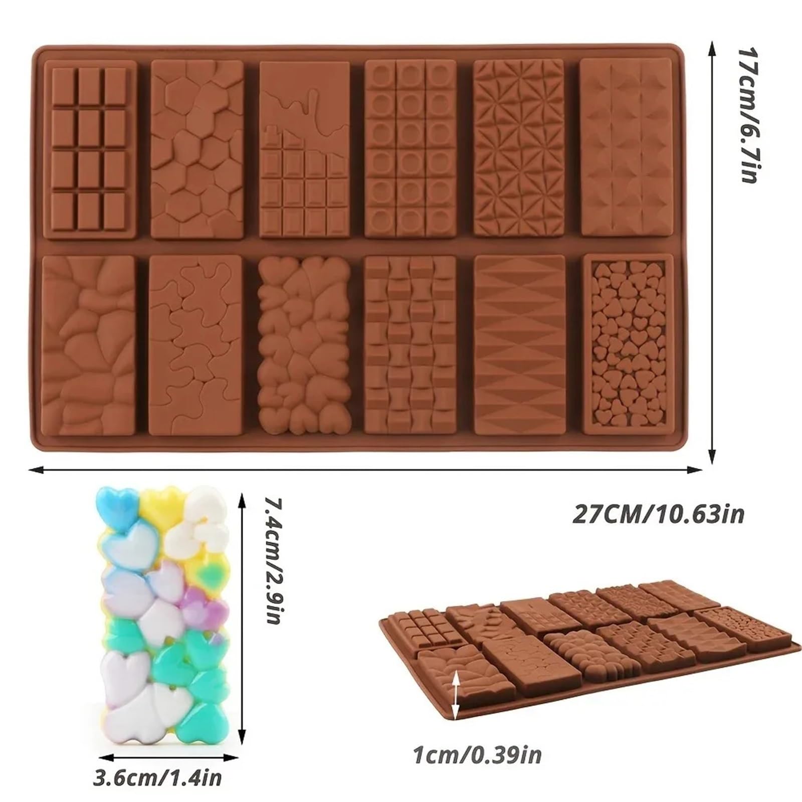 Stampo for barrette di cioccolato in silicone 3D da 2 pezzi con 12 cavità, essenziale for la cottura dolci e caramelle, for creazione creativa Per La Produzione Del Cioccolato