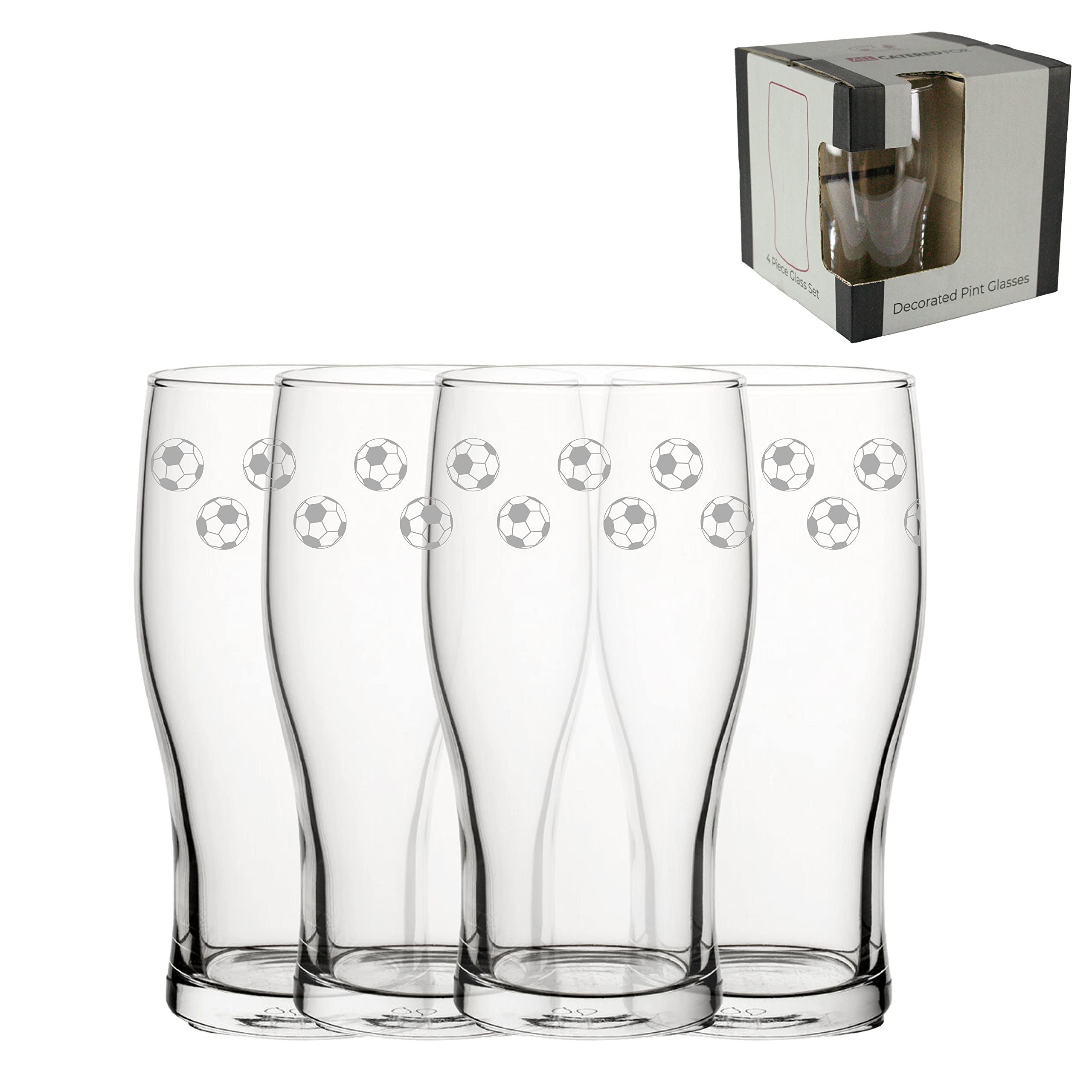 Lot de 4 verres à bière gravés de football - 590 ml - Cadeau de fête des pères - Gravés au laser au Royaume-Uni - Cadeau pour lui, papa, frère, oncle, anniversaire