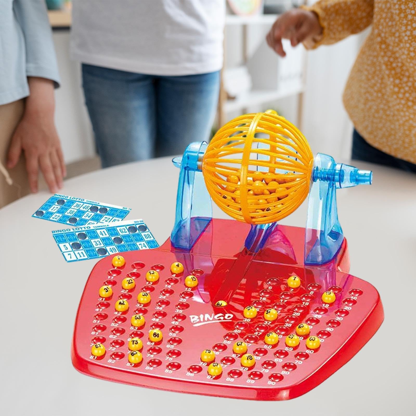 MagiDeal Juego de Bingo Y Lotería con Jaula de Bingo, 48 Cartones Mixtos, 90 Números de Bingo.
