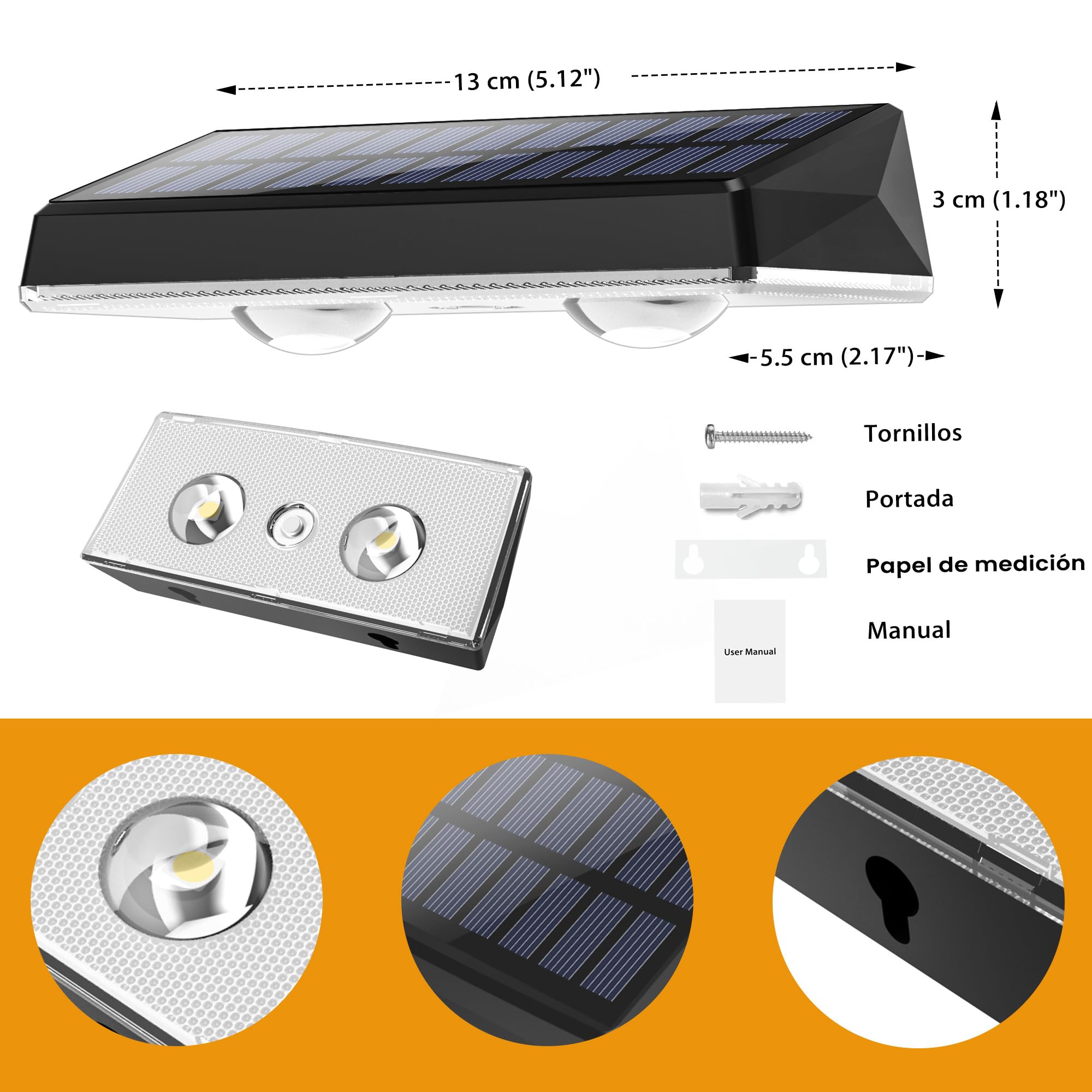 Apliques solares exterior impermeable IP67, 8 unidades de luz solar, color blanco con 3 modos, lámpara solar exterior potente para patio, jardín y valla